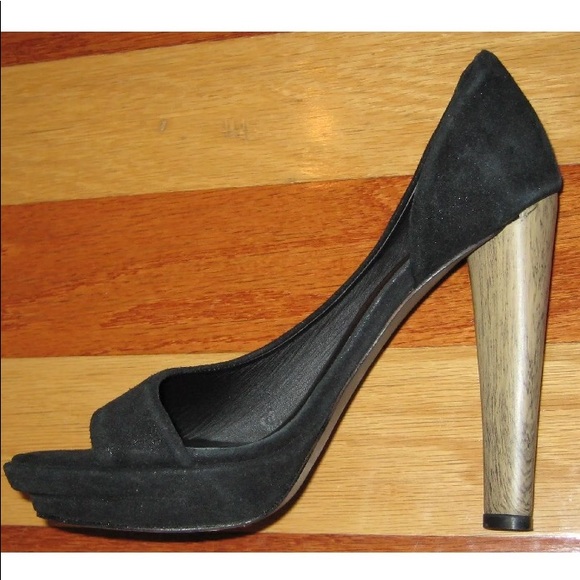 NEW MAX AZRIA BLACK SUEDE PLATFORM ULTRA HIGH HEELS PEEP TOE JACD 38 7.5 NWOT - Picture 7 of 8